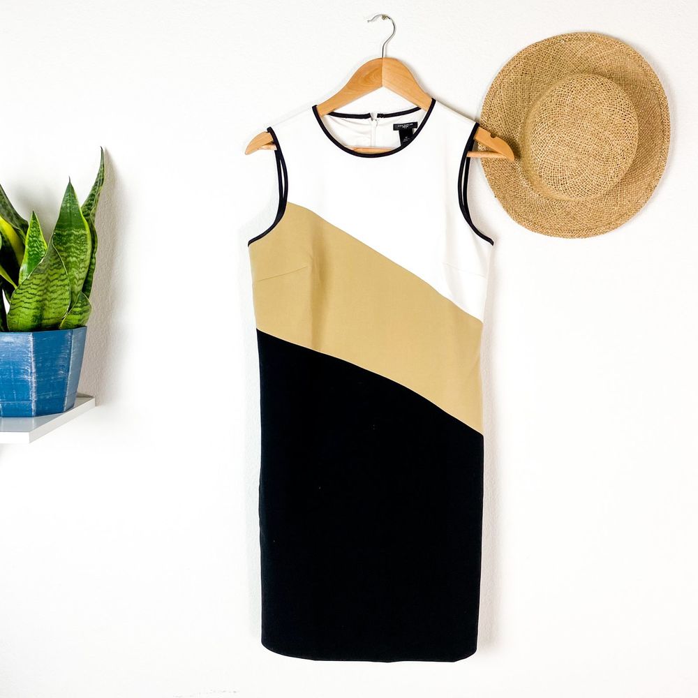Ann Taylor Colorblock Sheath Black White Tan Dress